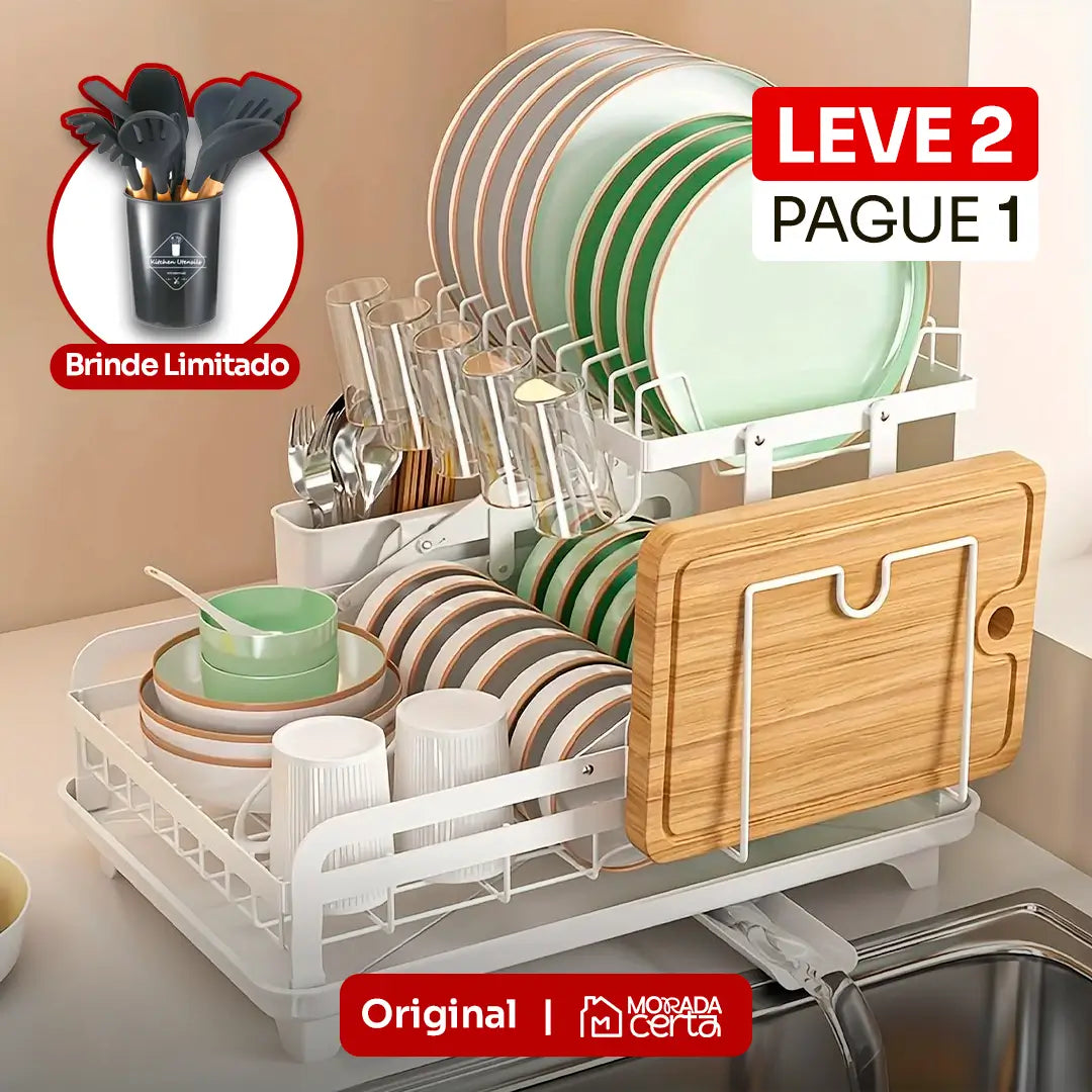 [LEVE 2, PAGUE 1] Escorredor de Aço Inox Multifuncional + BRINDE: Kit de Utensílios de Cozinha