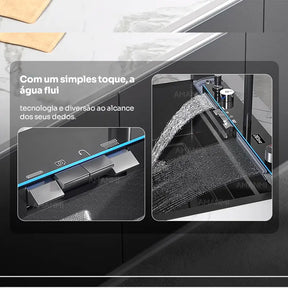 Pia Aço Inox Multifuncional Digital Cascata + BRINDE: Escorredor de Aço Inox Premium