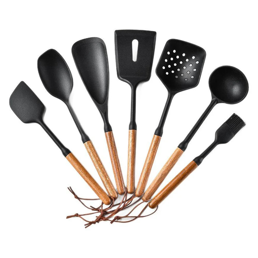 Kit Utensílios de Cozinha em Madeira e Silicone Premium | ÚLTIMAS UNIDADES!